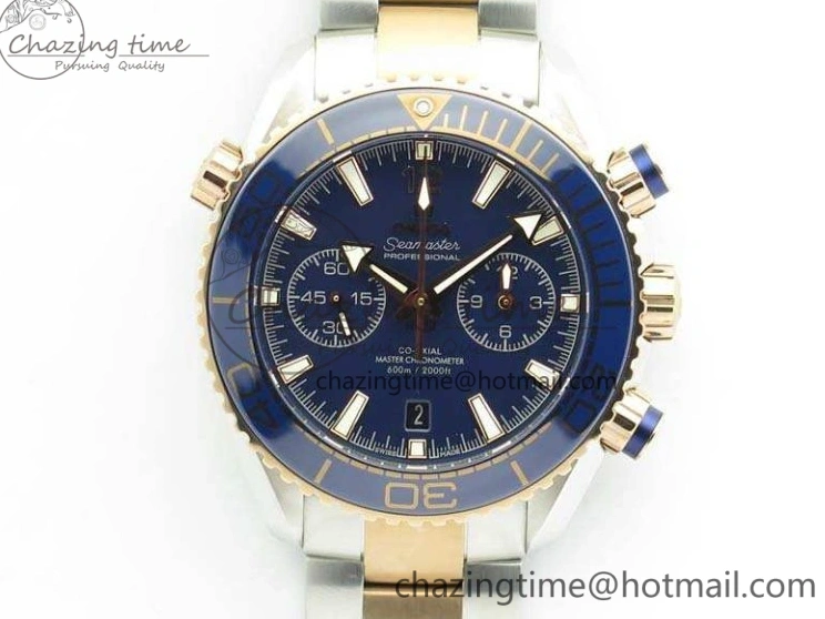 0412 Seamaster Pro Chrono SS RG OM Best Edition Blue Ceramic Blue Dial On SS RG Bracelet A Snug 8129